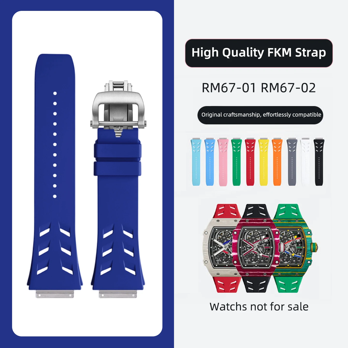 ‌RM67-01/RM67-02 Watch Strap | 24mm Fluor Rubber Band for Richard Miller Durable & Lightweight Soft strap Metal Folding Buckles