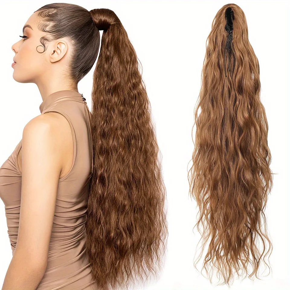 70cm 255g Women's Long Curly Wavy Ponytail Wig Clip-on Synthetic Hair Ponytail Wigs