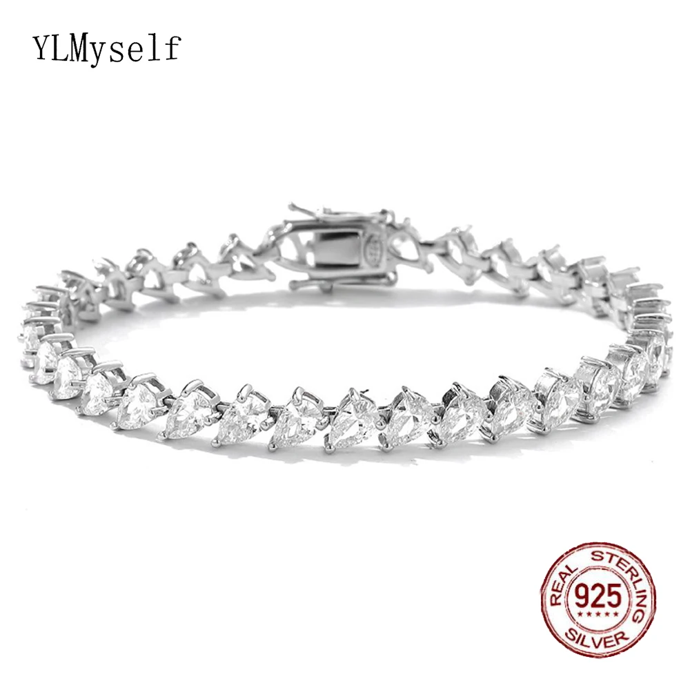 14-21cm Teardrop Cubic Zirconia Women's Pure Silver Jewelry 925 Sterling Silver Tennis Bracelet