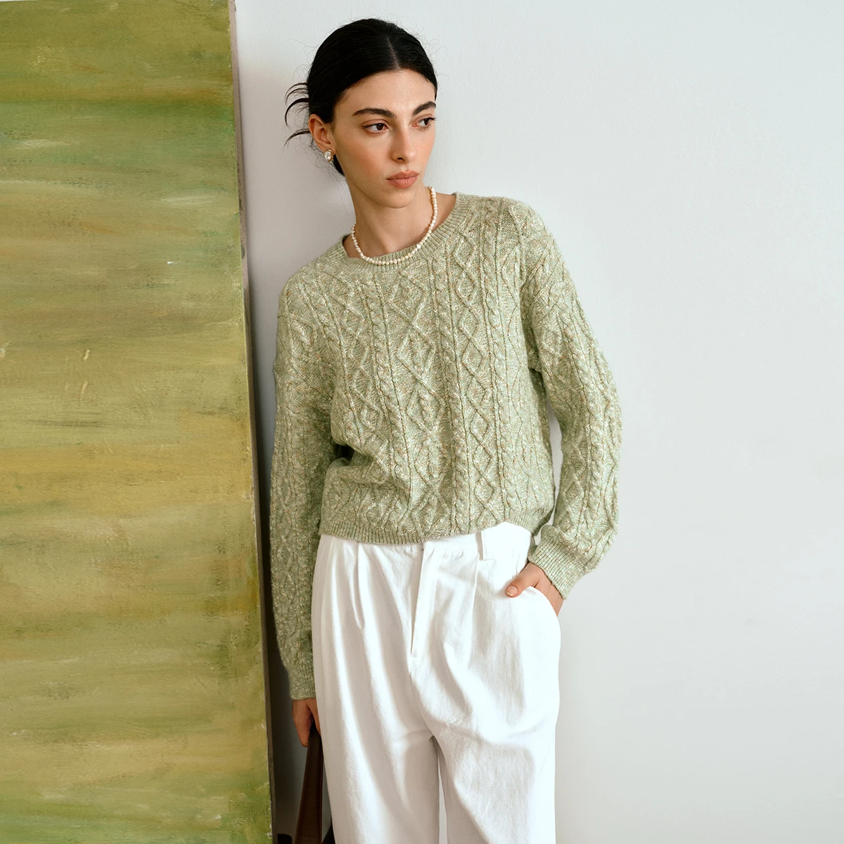 OLrain French O-Neck Knitted Sweater Pullover For Women's 2025 Autumn New Retro Style Long Sleeve Top O57QM000591