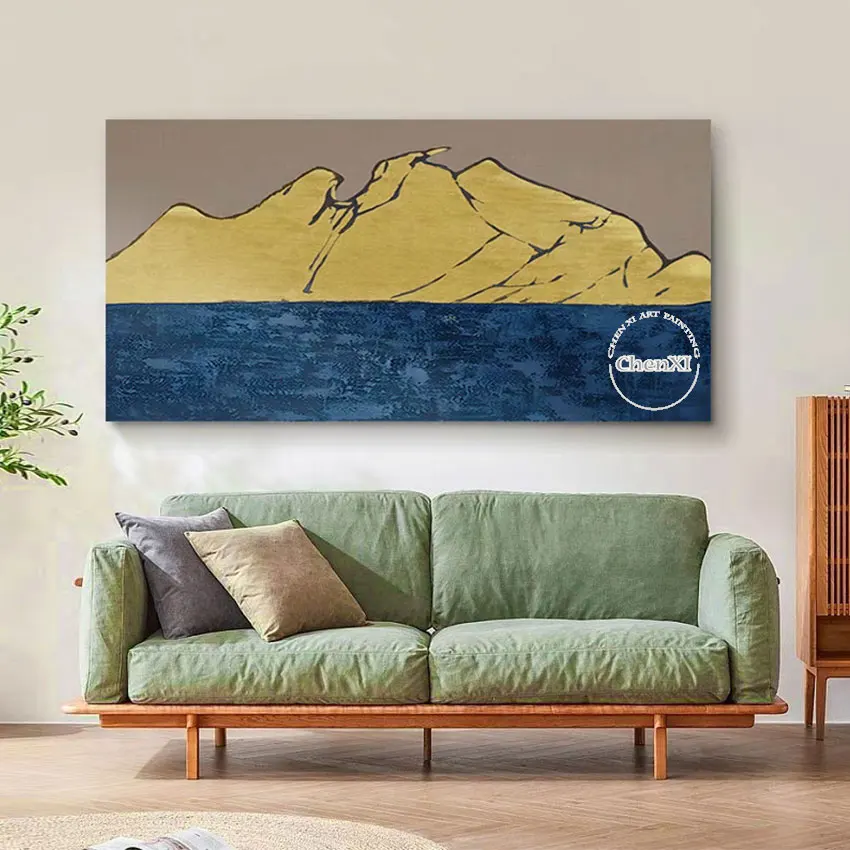 

Aesthetic Living Room Decoration Gold Foil Mountains Abstract Large Wall Painting Pure Handmade Unframed Canvas Art For Home