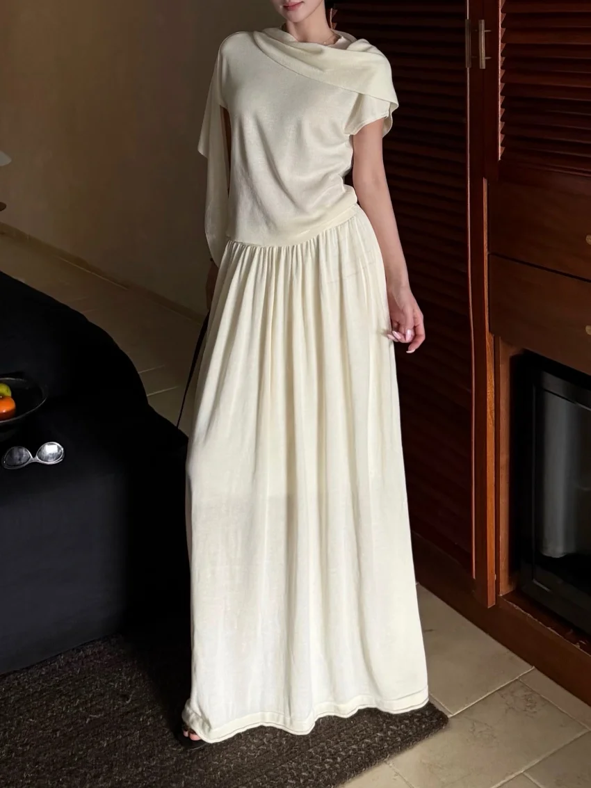 Alien Kitty Summer Elegant Women 3 Piece Sets Shawl Daily T-Shirts High Waist Maxi Skirt Casual OL Vacation Knit Loose Outfits