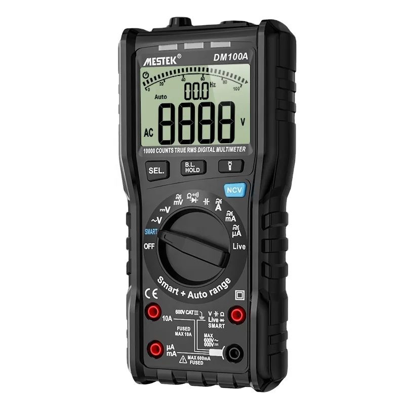 

MESTEK DM100A Digital Multimeter Universal Meter 10000 Count AC/DC Voltage AC/DC Current Resistance Capacitance Measurement