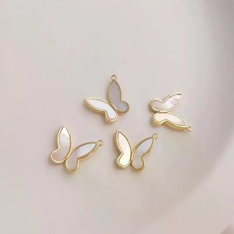 14K Gold Color Inlaid Natural Mother Shell Butterfly Pendant Handmade DIY Bracelet Earrings Necklace Collarbone Chain Pendant