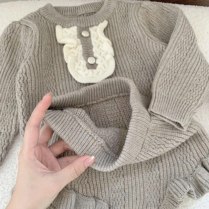 2024 New Autumn Newborn Baby Girls Clothing Set Long Sleeved Knitted Pullover+Shorts Toddler Baby Girl Knitted Clothes Suit