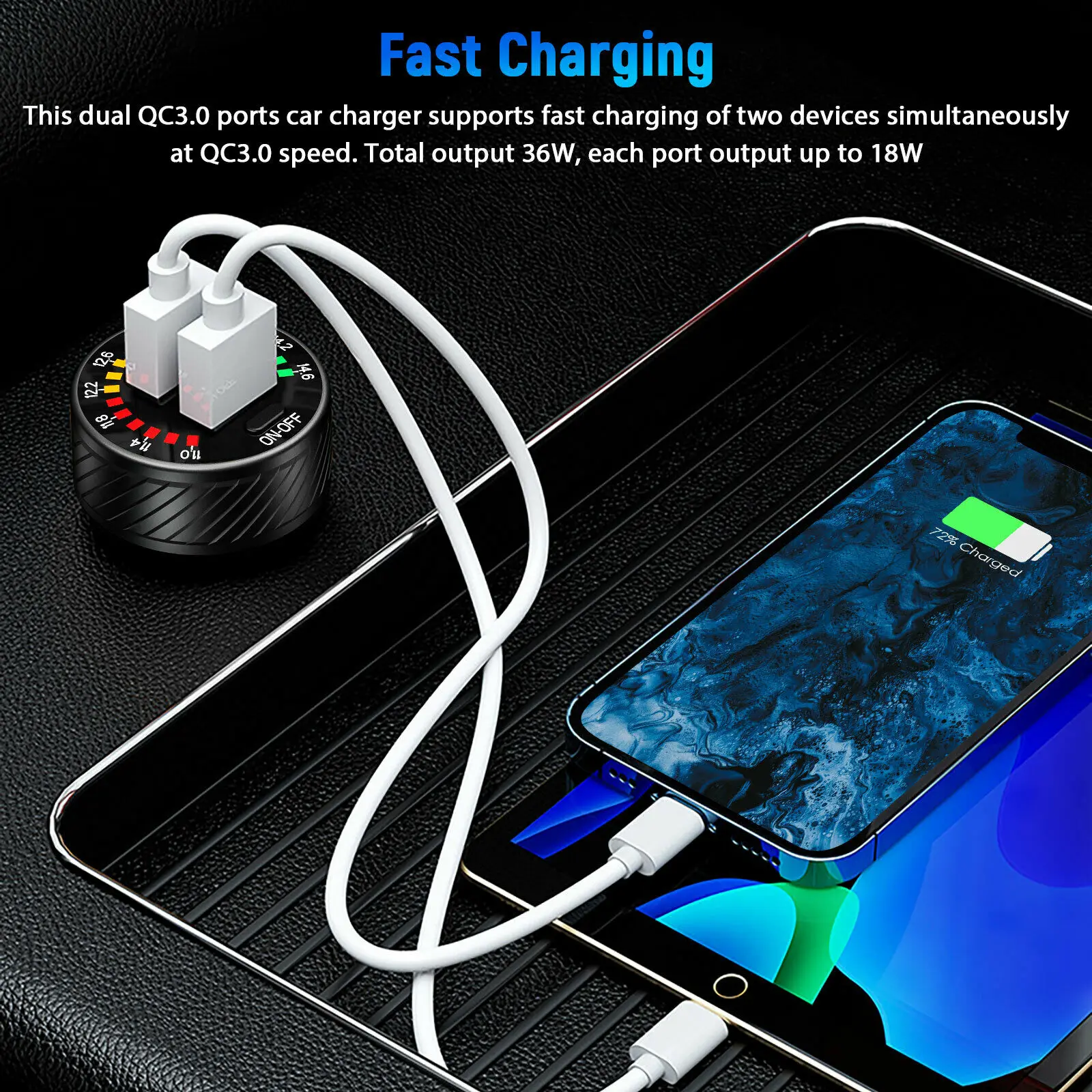 1Pc Car Charger With Switch Aluminum Alloy PC 36W Car Cigarette Lighter Socket Dual USB Fast Charger Power LED Adapter Outlet