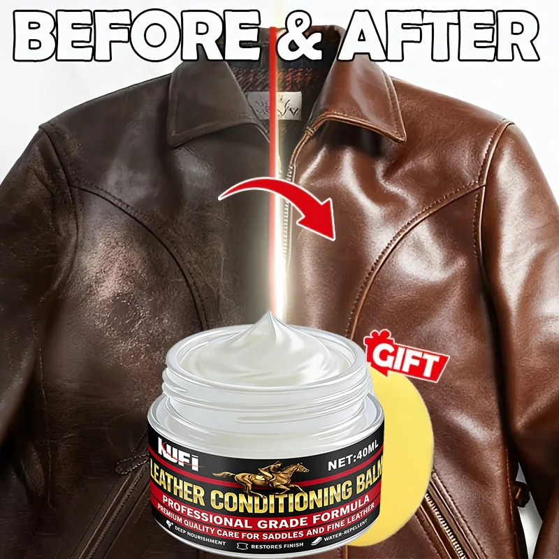 Instant Leather Revival Balm, nourish cracked boots bags saddles, easy apply with sponge
