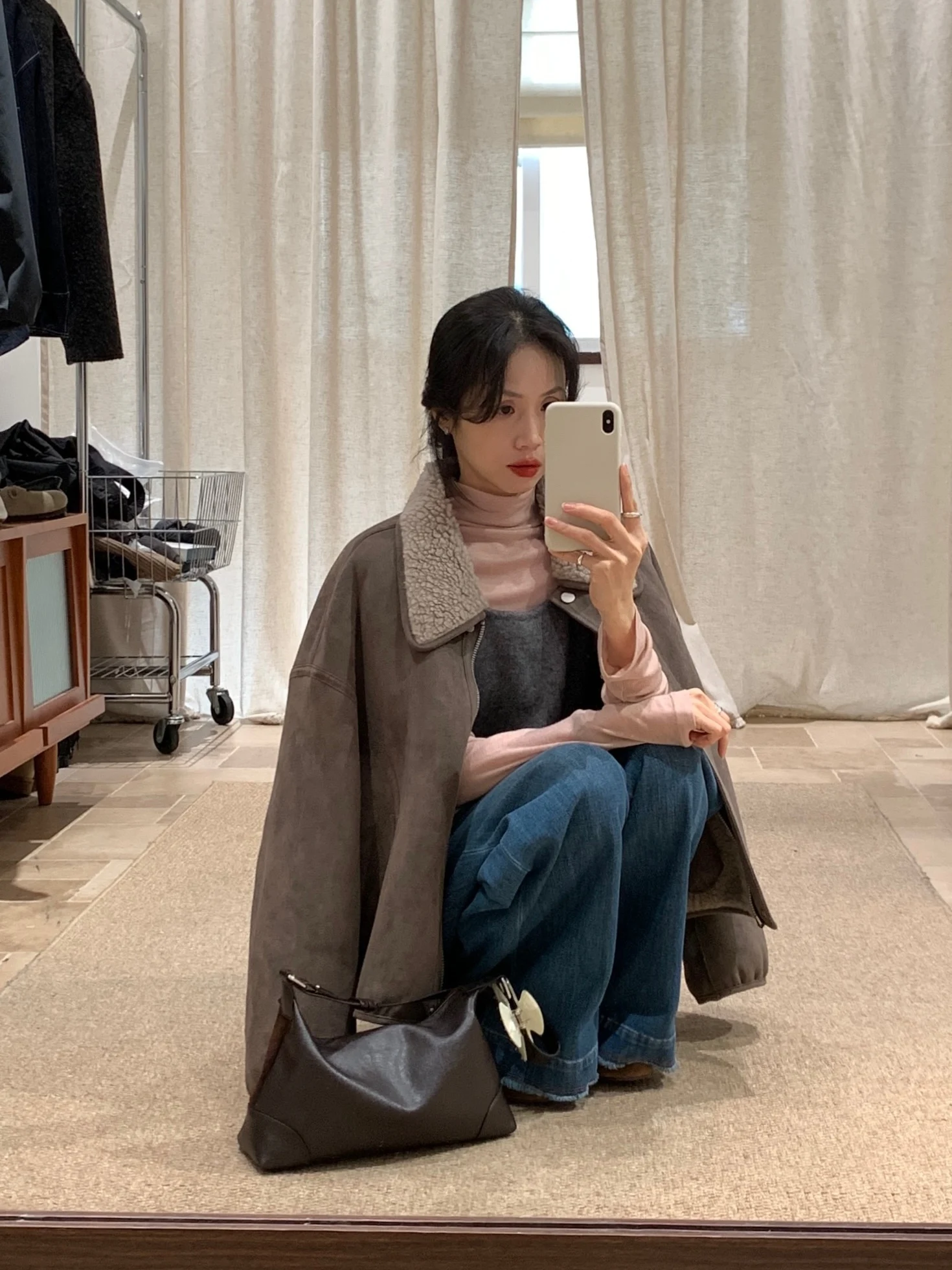 

Korean Sle Women's ort Fur Coat Thiened Woolen Leather Jaet Casual Sle Long Sve Zipper Closure Winter Outerwear