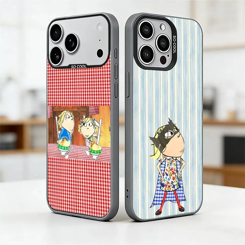 

Cartoon C-CHARLIE AND LOLA Phone Case For iPhone 17,16,15,14,13,12,11 Plus,Pro Max,XS,Colored Silver Plated Inside Cover