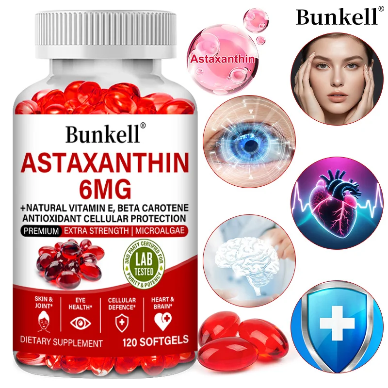 

Астаксантин — 6 мг 120 растительных капсул — естественная поддержка суставов, кожи, клеток, сердечек, мозгов, здоровья глаз — супер антиоксидант
