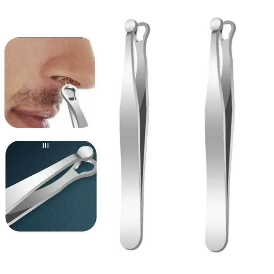 

2pc Stainless Steel Round Head Ring Nose Ear Hair Clip Beard Moustache Trimmer Eyebrow Clipper Push Nose Brow Hair Tweezers Cut