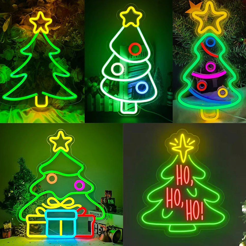 

Christmas Tree Neon Sign Xmas Trees LED Neon Light Sign Room Decoration For Wall Decor Led Sign With Dimmer Switch For Home Shop