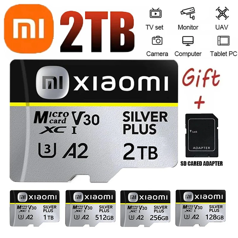 Xiaomi 2TB 1TB Memory Card 512GB 256GB High Speed Mini TF Card C10 U3 A1 For Drone Audio Surveillance Device 128GB TF Card