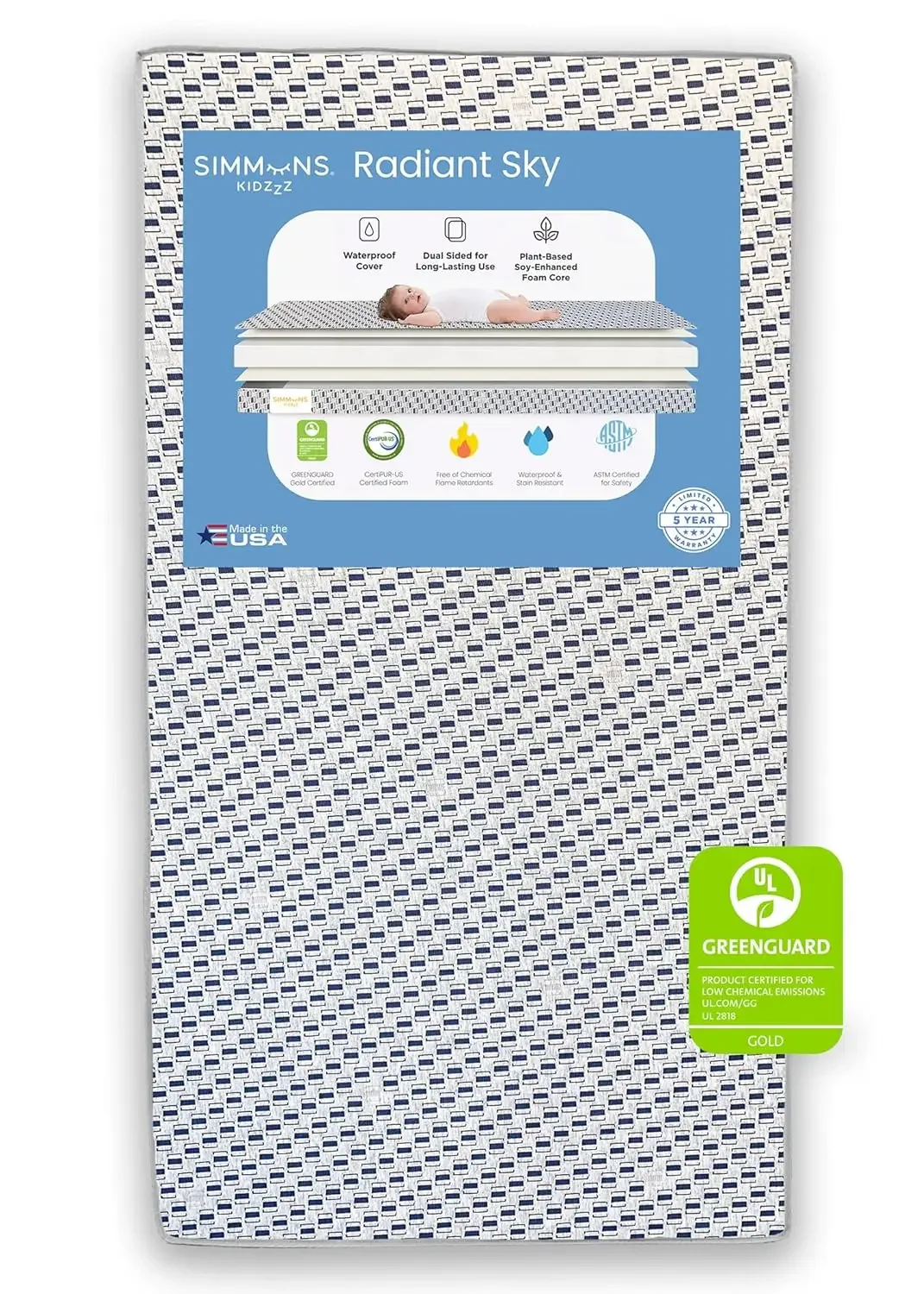 Sky Dual Sided Baby Crib Mattress and Toddler Mattress, Waterproof, GREENGUARD Gold and CertiPUR-US Certified, Firm Plant-Based