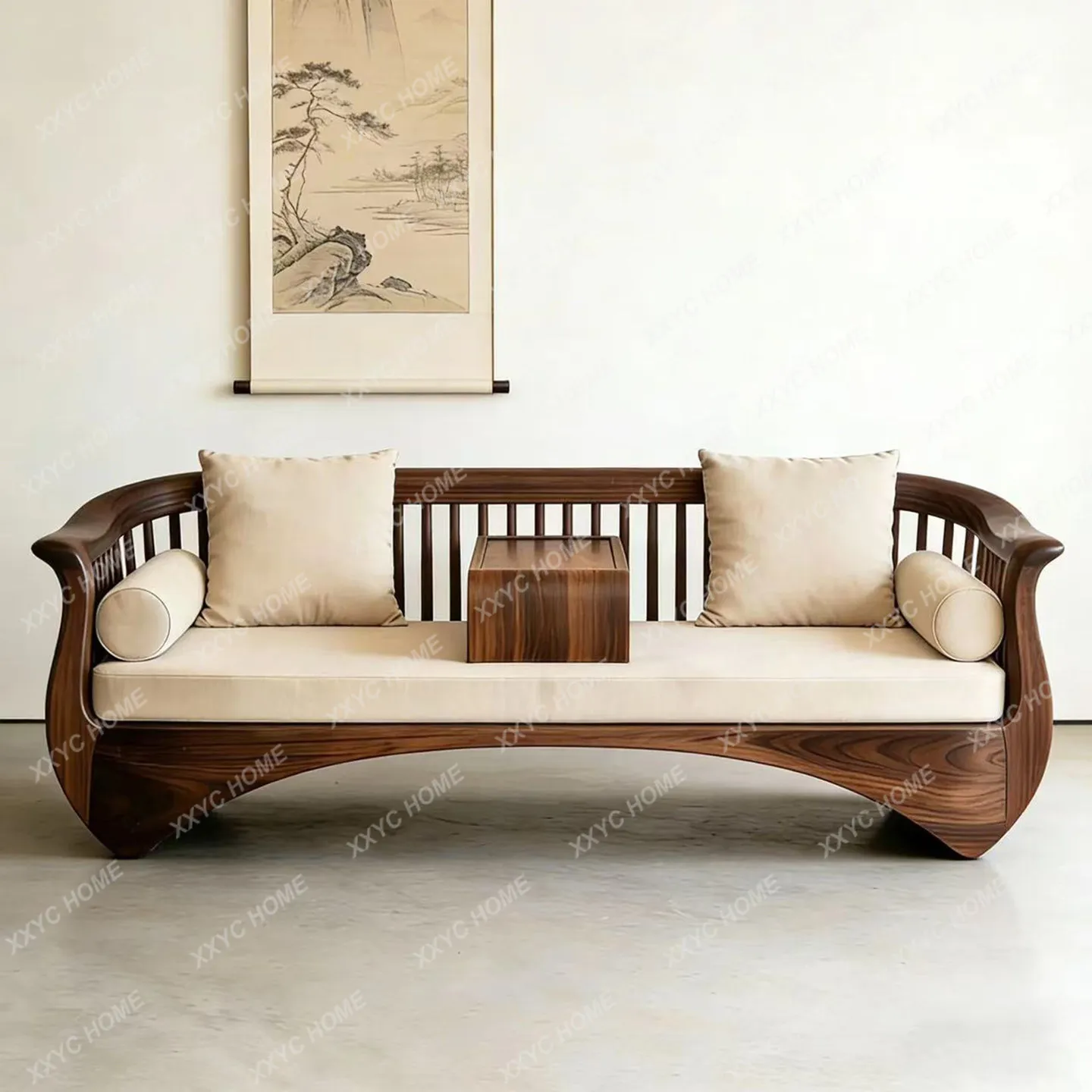 Black walnut living room office sofa bed Song aesthetic Zen Arhat bed custom furniture