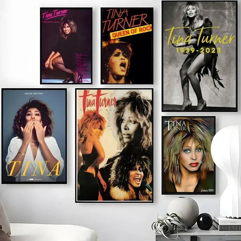 Singer T-Tina T-Turner Poster Waterproof Self-Stick Wall Art Stickers, Removable Wall Decor for Living Room and Bedroom