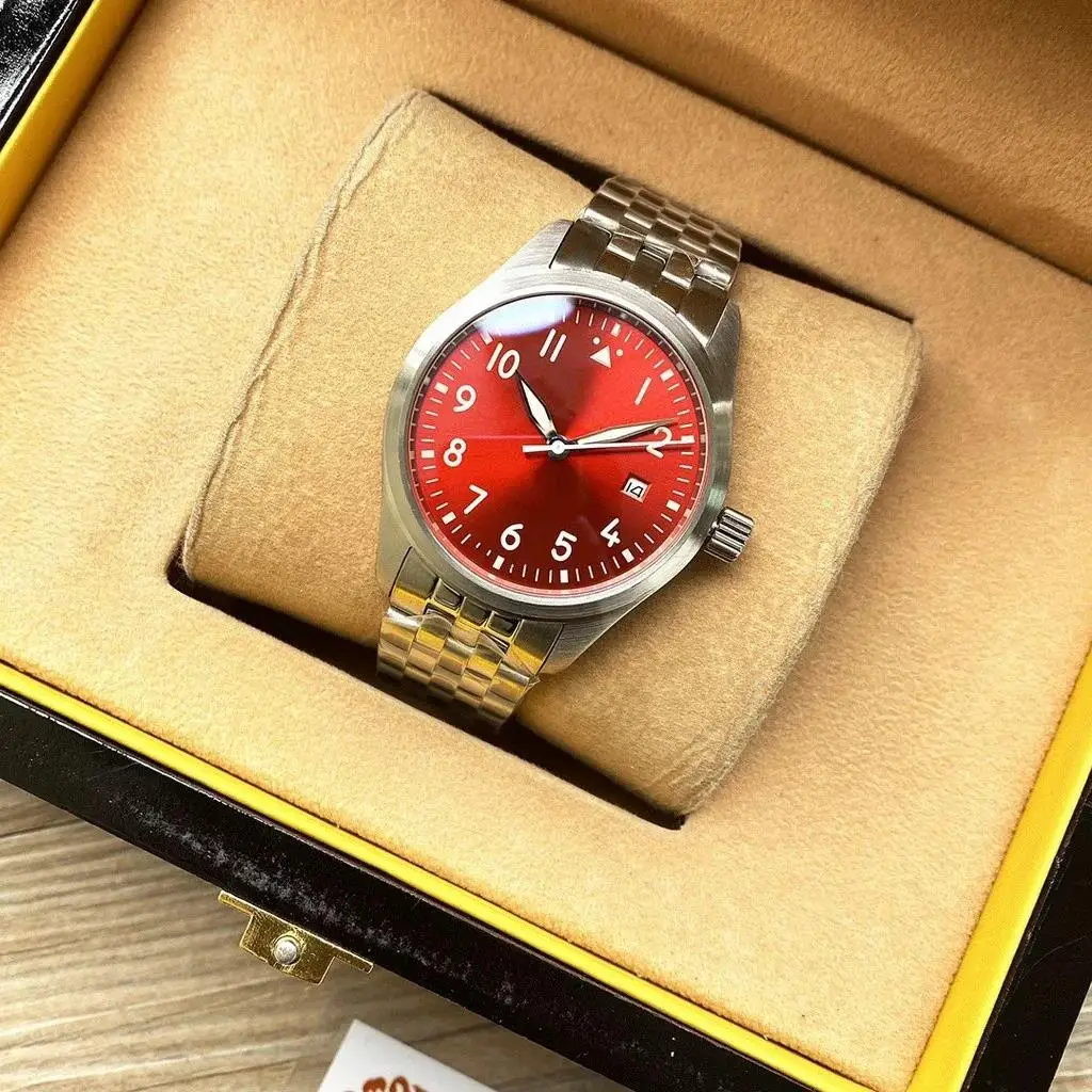 ساعة أوتوماتيكية فاخرة جديدة للرجال ساعات آلية حزام من الفولاذ المقاوم للصدأ أسود أزرق الطيارين مارك الثامن عشر 40 ملم #4