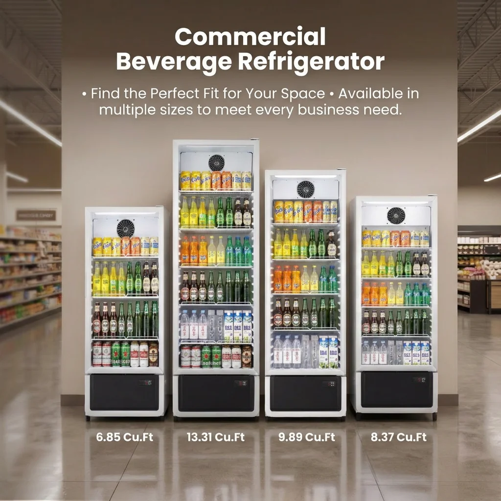 Yeego Commercial Merchandiser Refrigerator ETL & DOE Certified Air Cooled Beverage Display Cooler 32–50°F Adjustable Temp LED Light Lockable Casters, Easy Clean Vent Grille Multi Sizes Available for Convenience Store Café Deli Retail
