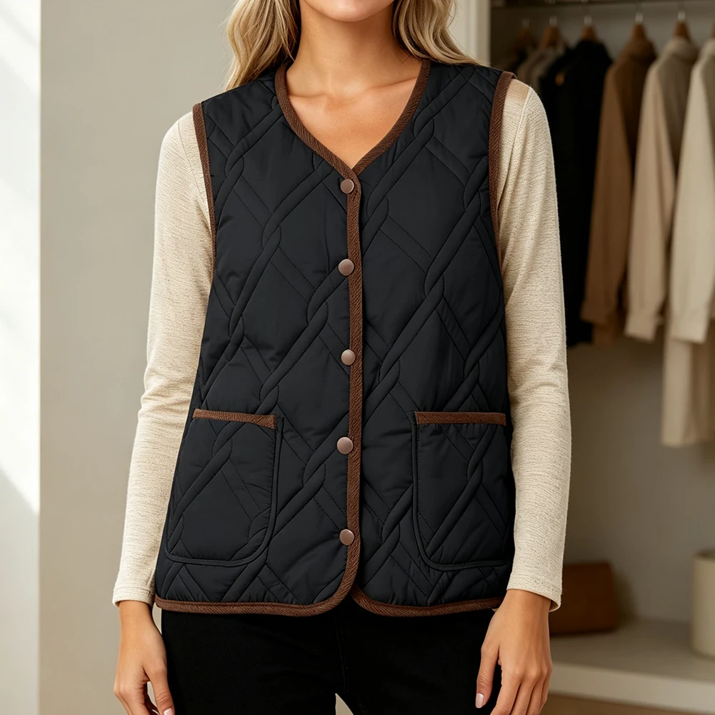 Women's Polyester Sleeveless Vest with Padding Casual Fashion Coat for All Seasons Spring Summer Autumn Winter Wear