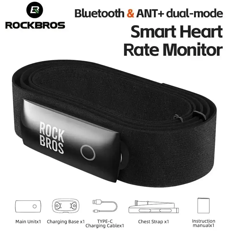 ROCKBROS アップグレードされた心拍数モニター Bluetooth 4.0 & ANT+ 50H バッテリー防水チェストストラップ Garmin Wahoo バイクコンピューター用