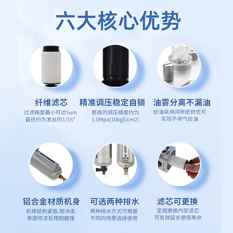 FRL-704 three-point combined oil-water separator, automatic drainage pressure regulating filter, pneumatic two-part unit