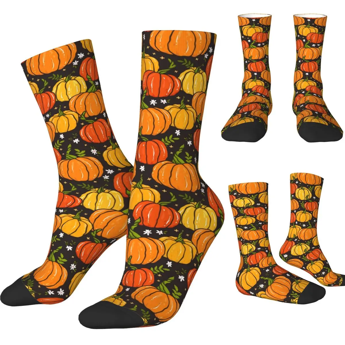 Cute Hand Drawn Pumpkin Socks Leisure Stockings Adults Men Soft Breathable Climbing Socks Autumn Design Anti Bacterial Socks