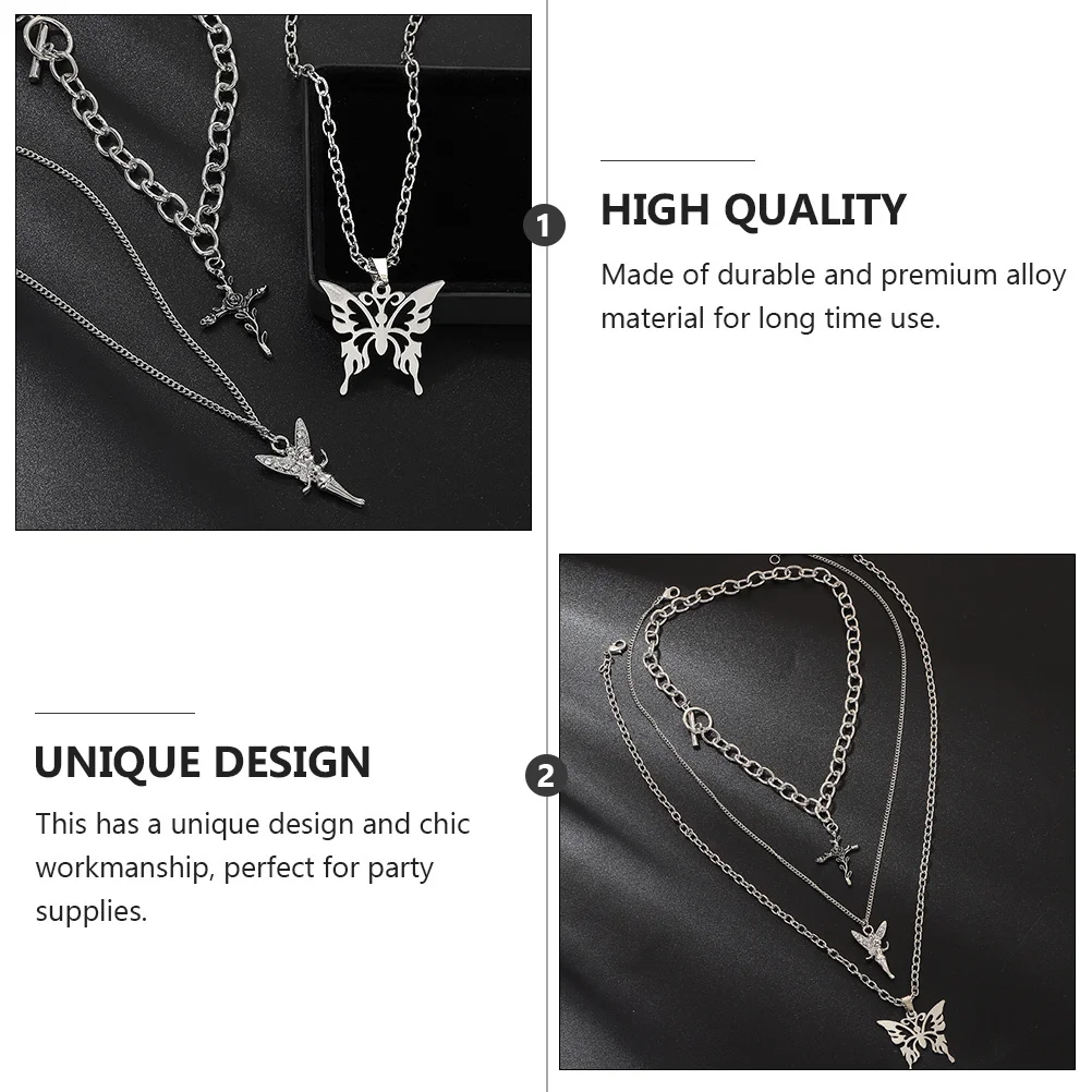 

Butterfly Pendant Necklace Decoration Women Choker Necklaces for Woman Stylish Multi-elements Gift Crosses Fashion Alloy