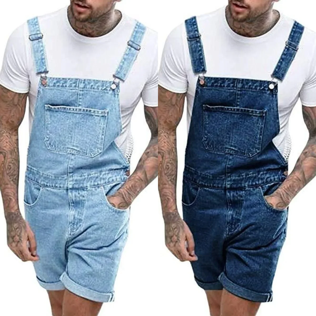 

Mens Summer Denim Dungaree Overalls Mini Jumpsuit Shorts Bib Brace Jeans Romper Pants Clothing S-3XL