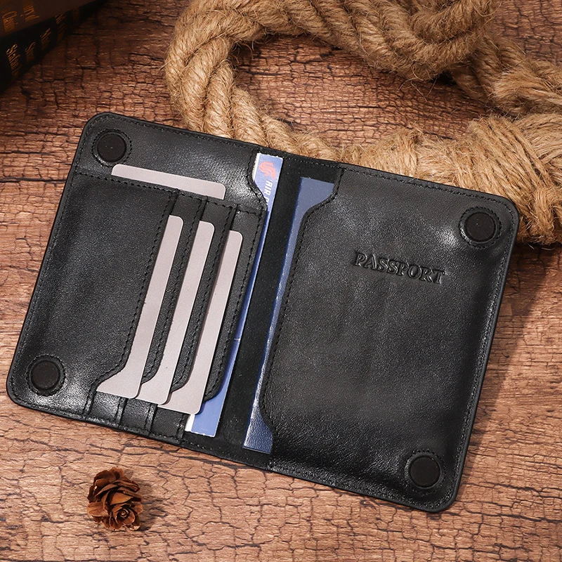 

Genuine Leather Passport Holder Wallet RFID Blocking Travel Passport Cover Credit Card Holders Vintage Cowhide Walletl