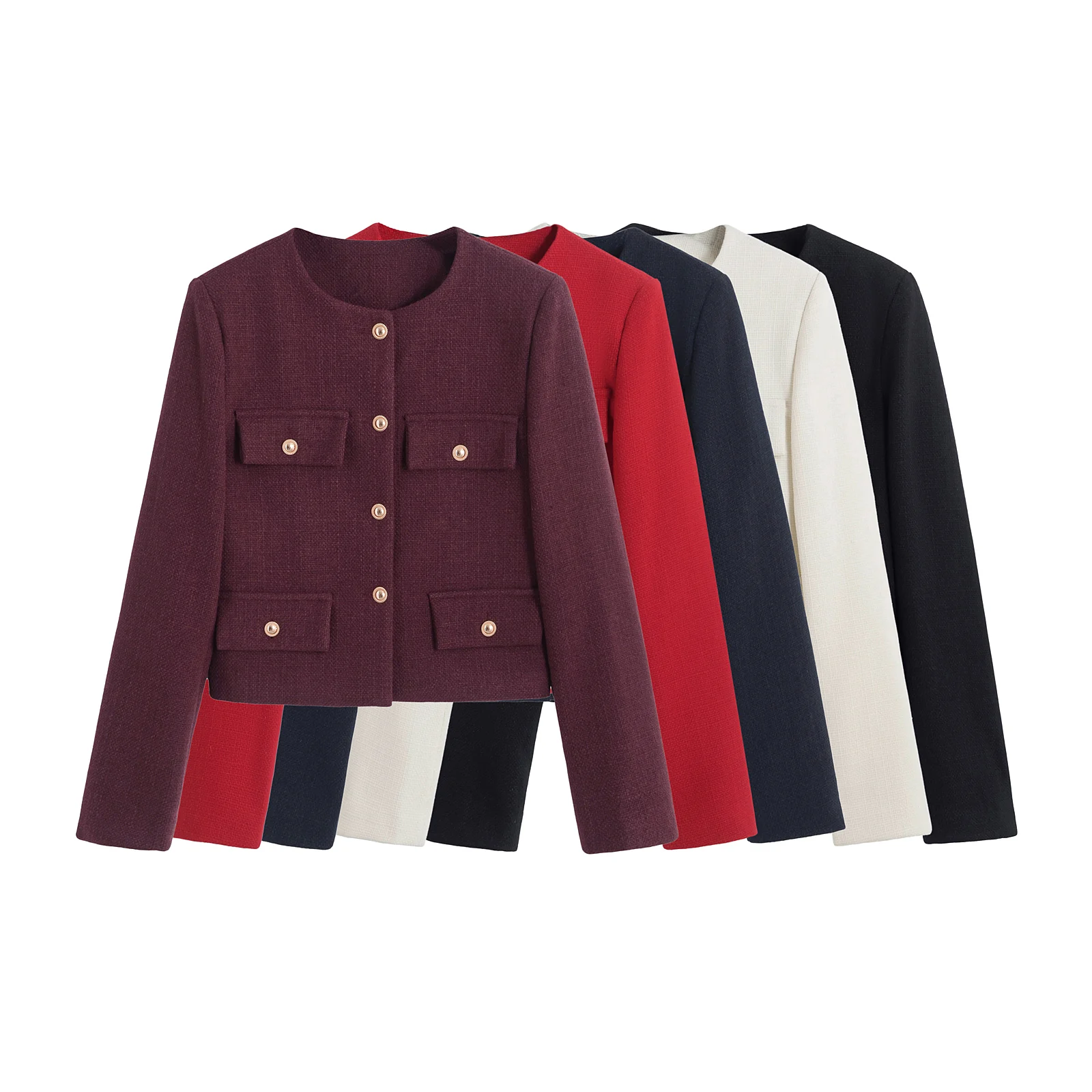 

ZAB Autumn New Women's Faion Casual Buttoned Outerwear Versatile Little Bla Dr Sle Polyester Fiber round Ne ort ...