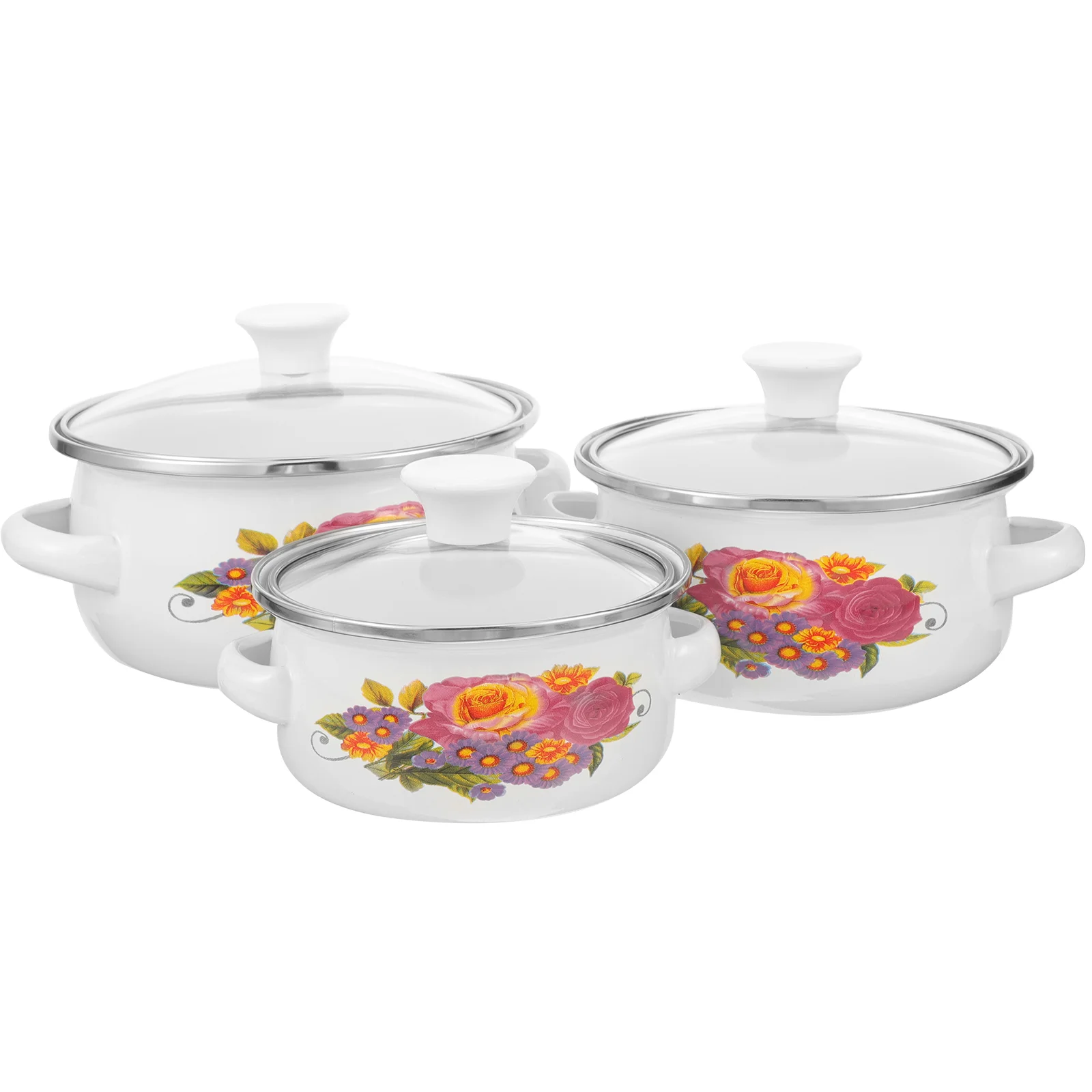 

3 Pcs Cooking Pots Instant Noodles School Canteen with Rice Heating Enamel Kitchen Pans Stackable Colorful Baby