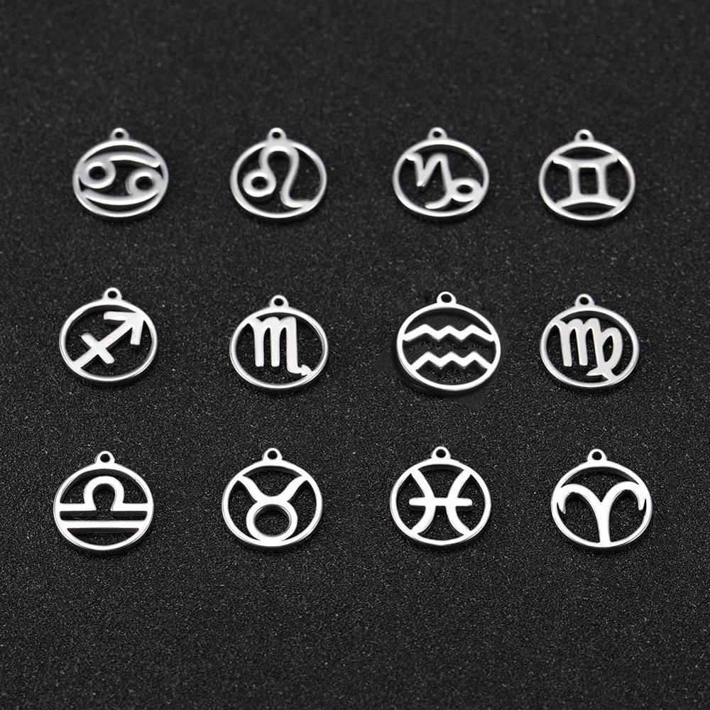 

EUEAVAN 12pcs Zodiac Sign Charms Stainless Steel Charms for Making Jewelry Necklace Twelve Constellation Horoscope Pendant DIY