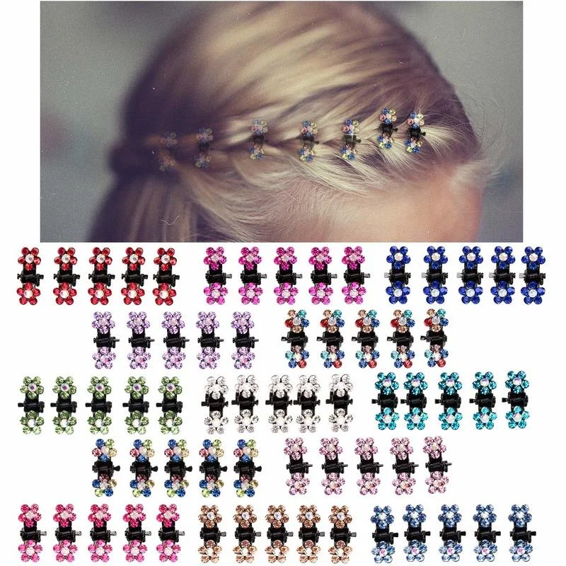 Pinzas para el pelo con diamantes de imitación para niña y mujer, pasador pequeño con flores de colores, accesorios para el cabello, 6 unidades