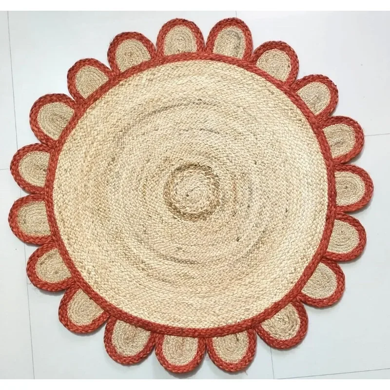 Jute Rug Round Natural Jute Carpet Hand Braided Farmhouse Jute Area Rug