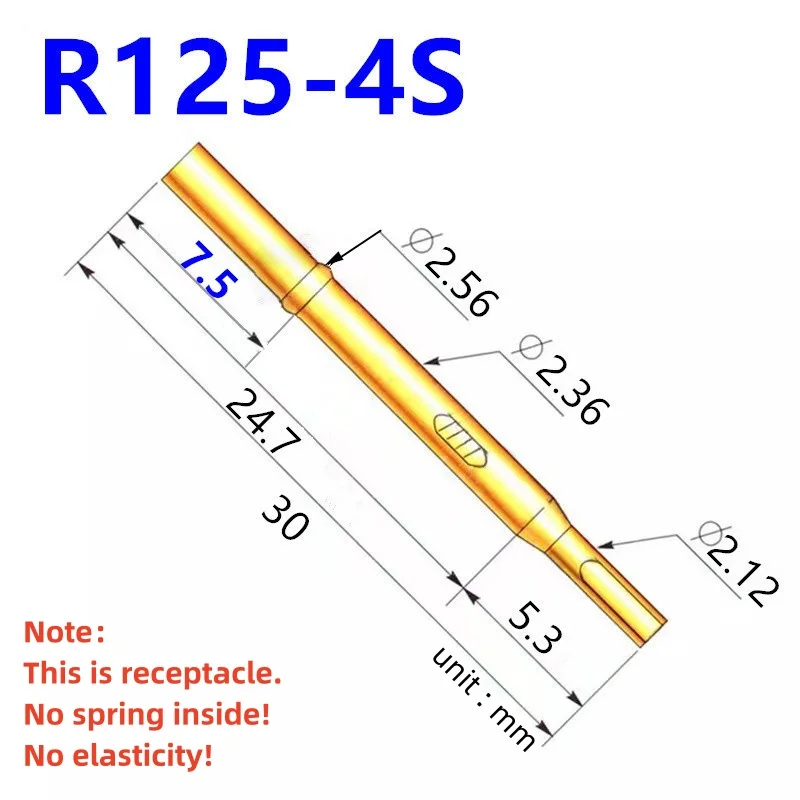 20/100PCS R125-4S Test Pin P125-B P125-B1 Receptacle Brass Tube Needle Sleeve Seat Solder Connect Probe Sleeve 30mm Dia 2.36mm