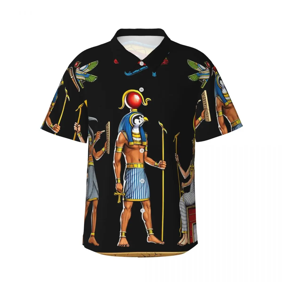 

Egyptian Mythology Gods Men's Shirts Hawaiian Short Sleeve Shirt Fashion Lapel Tops for Summer Beach