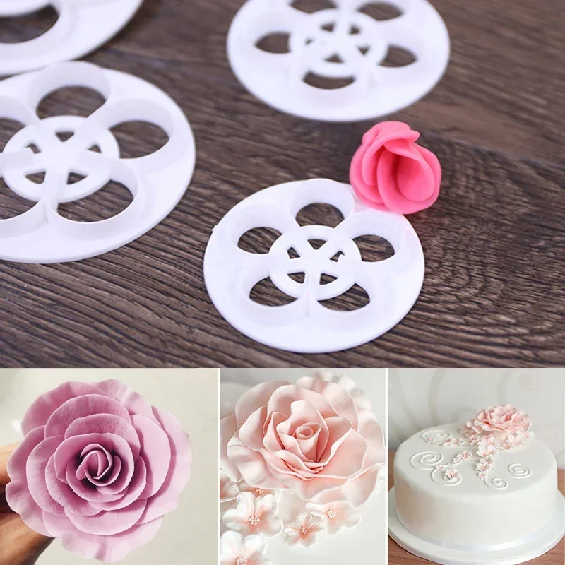 1set/6Pcs Rose Flower Petal Shape Plungers Cutters Decorating Tools For Cake Sugarcraft Fondant Cookies Confectionery Tools