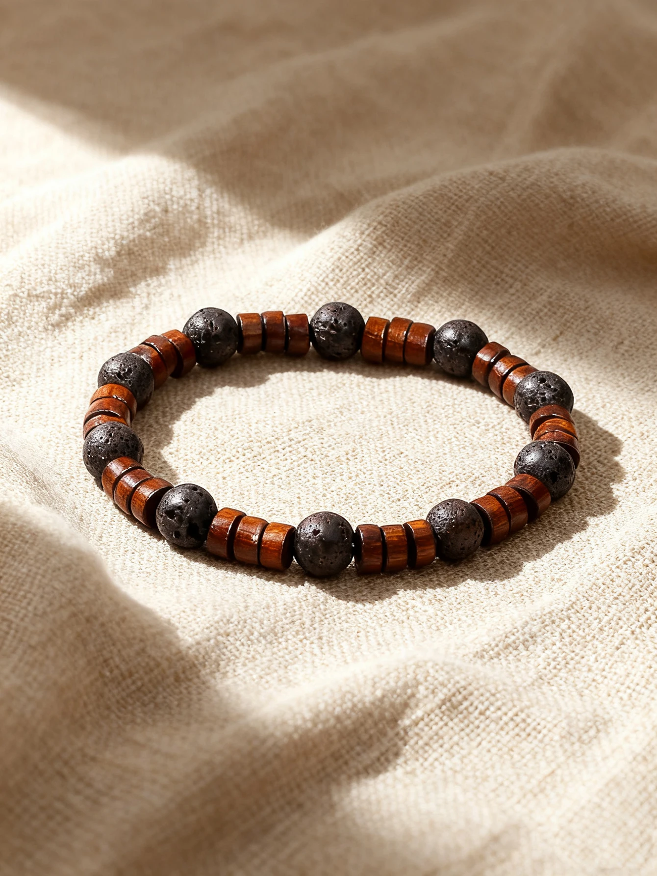 Wood Slice Vintage Brown Bracelet Volcanic Rock Lava Stone Bead Bracelet Reiki Charm Healing Protection Grounding Unisex Jewelry
