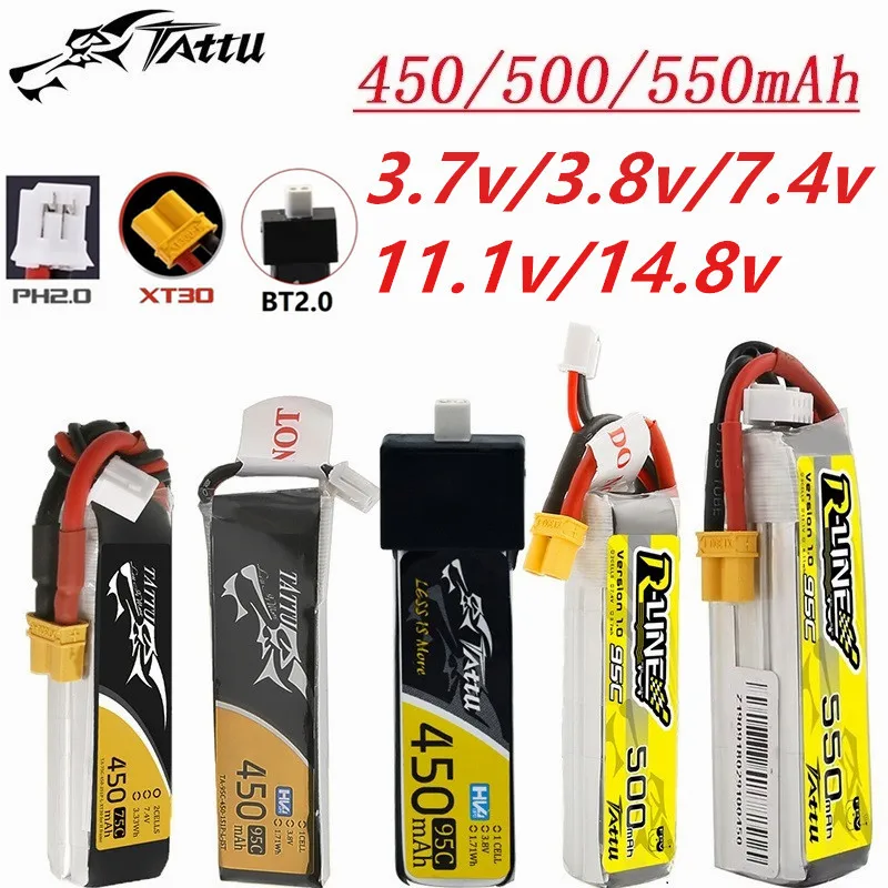 5 Pz TATTU 450/500/550 mAh 3.7/3.8/7.4/11.1/14.8 V Lipo Batteria 75/95C Per RC FPV Aereo Quadcopter Elicottero Drone parti