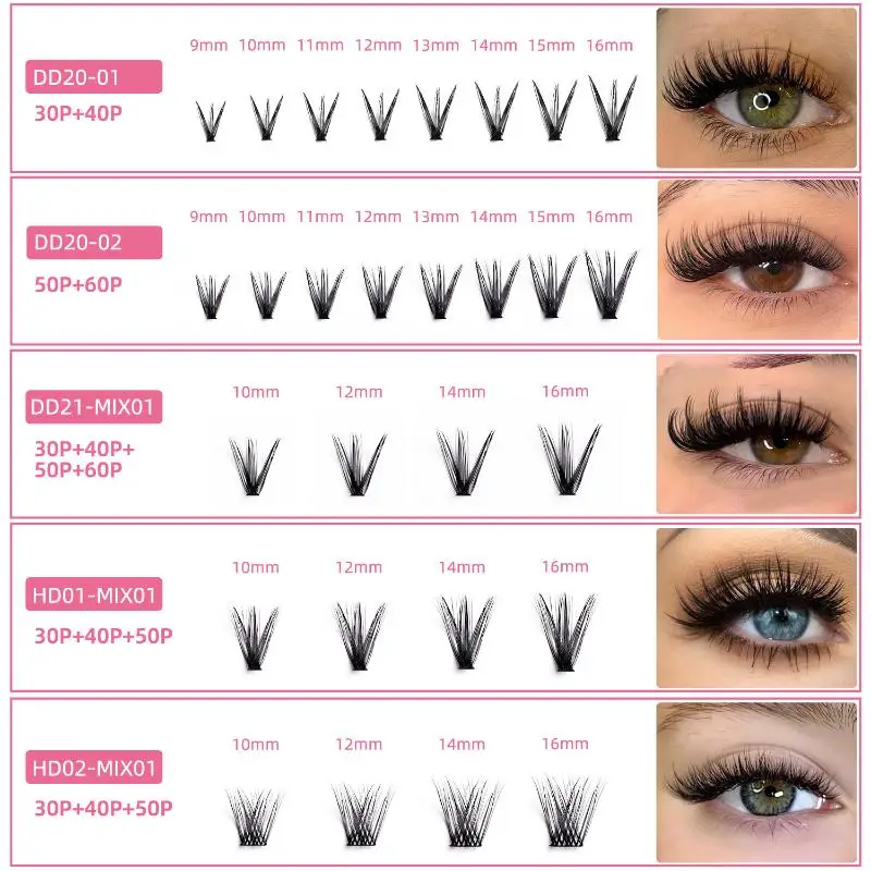 176/300/320/400Pcs Fluffy Eyelash Extension Kit 30-60D Thick Lash Clusters 9-16MM Mixed Length Beginner DIY Eye Makeup Set