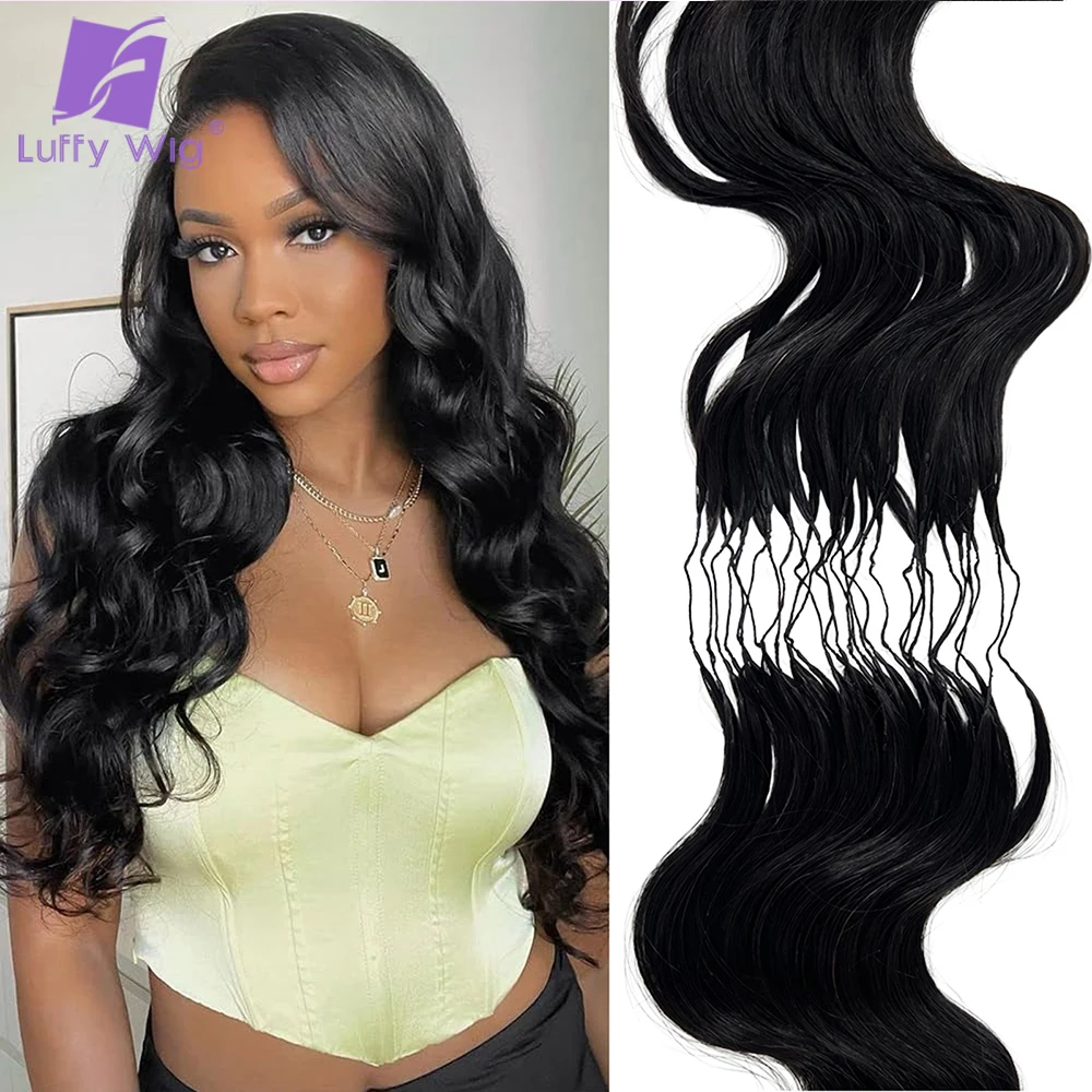 

Микро-крокет-волосы Body Wave, машинное производство, предварительно разделенные, без узлов, для наращивания, влажные и волнистые пучки волос для крока-тинга