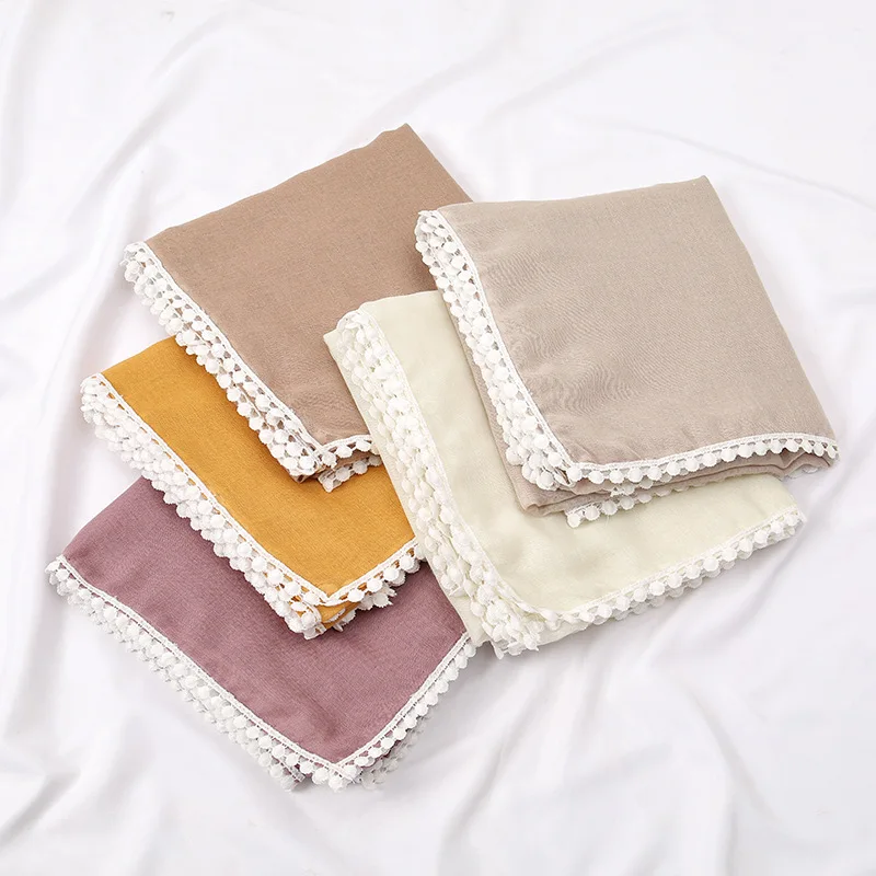 핫세일 신상 단색 심플 말레이시아 인도네시아 여성 민족 헤드스카프 블랙 앤 화이트 레이스 발리 원단 롱 타월 여성용