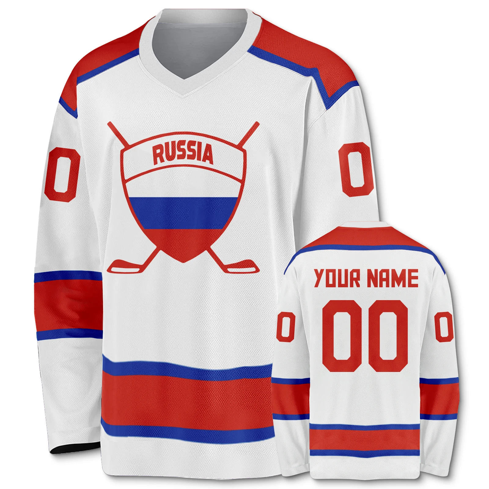 Russia Custom Ice Hockey Jersey with Name Number 3D Printed Personalized Russian Team Shirt Men Women Youth Kids Hockey Uniform