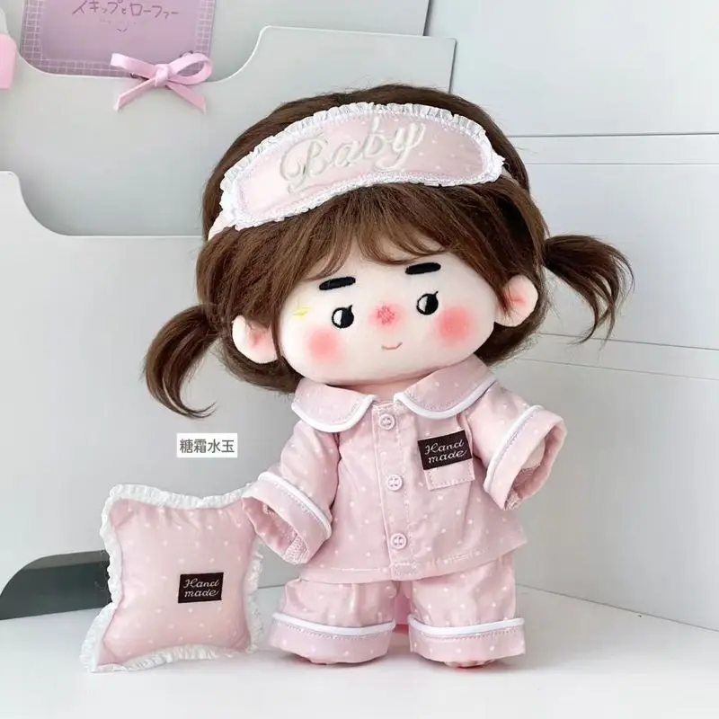 For 20cm Cotton Dolls Pajamas Set Autumn Pink Home Sleepwear Clothes Pyjama With Sleep Eye Mask Pillow Doll Clothing Home Wear