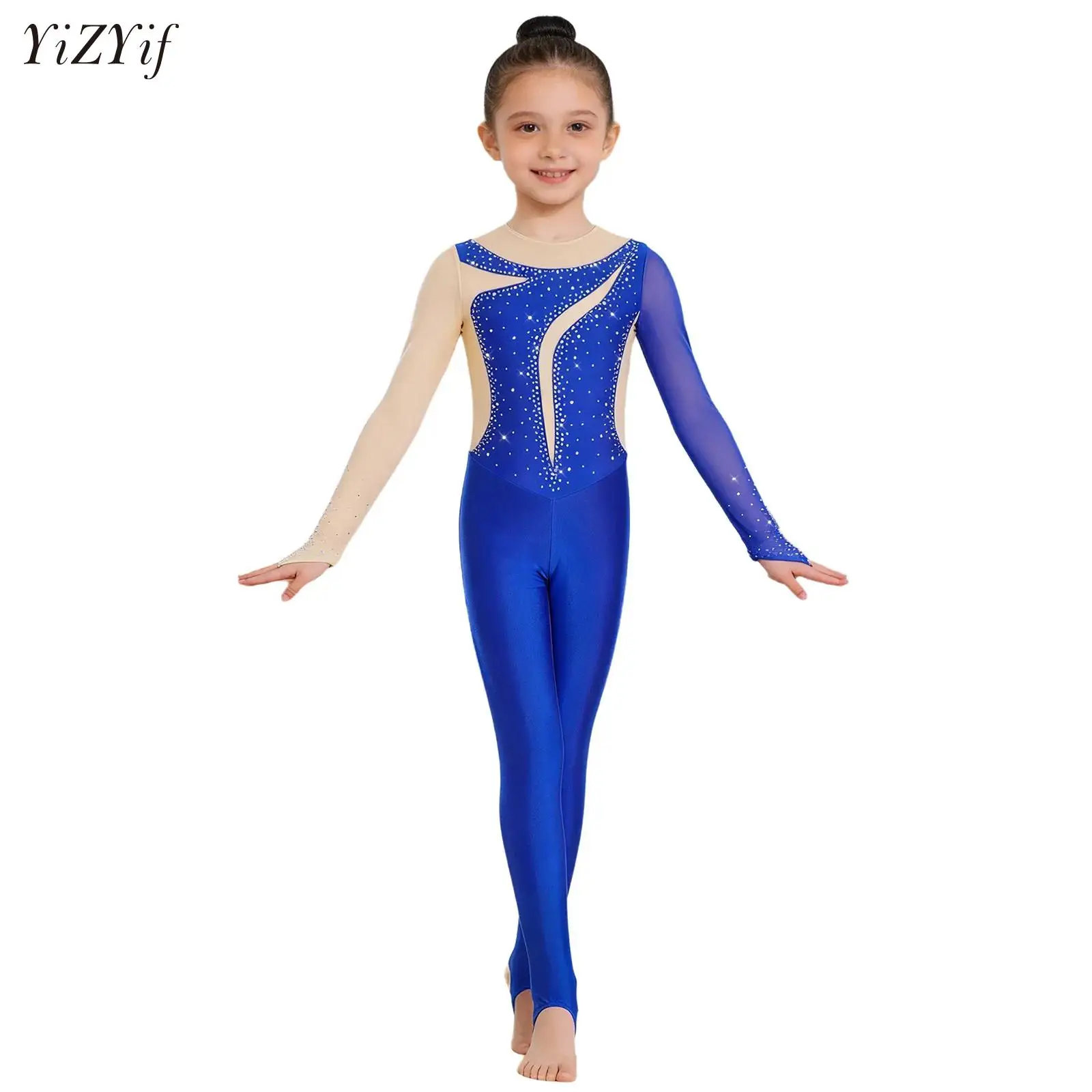 

Kids Girls Footed Unitards Gymnastics Jumpsuit Long Sleeve Bodysuit Girls Yoga Training Halloween Stage Performance Costume
