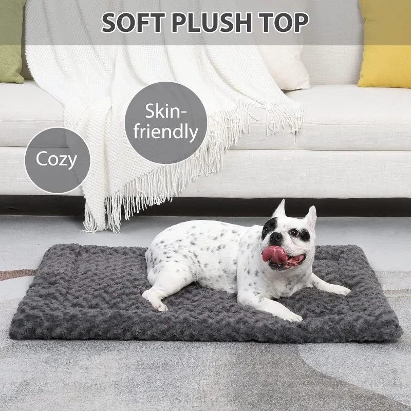 Washable Dog Bed Mat Reversible Dog Crate Pad Soft Fluffy Pet Kennel Beds Dog Sleeping Mattress