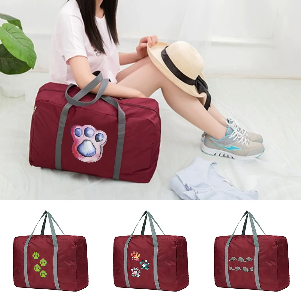 

Large Capacity Folding Travel Bags Footprints Print Series Luggage Tote Handbag Duffle Bag Sport Storage Shoulder Bag for Women