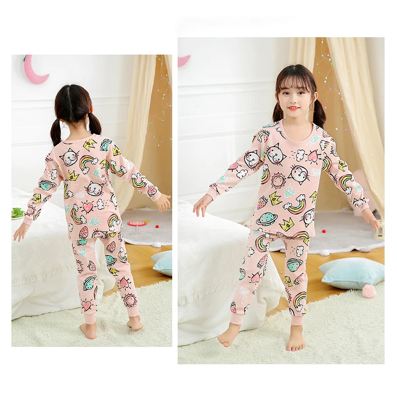 Girls Pajamas Sets 2 to 3 4 5 6 7 8 9 10 11 12 13 14 Years Cotton 100 Toddler Kids Pijamas Long Sleeve Cute Pyjama Pink Cat Pjs