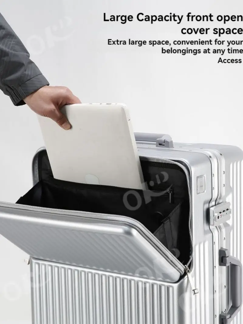 Vorne öffnender Aluminiumrahmen, großes Fassungsvermögen, Anti-Drop-Gepäckfach, 20-Zoll-Universalrad, Zugstangenbox, 61 cm, Herren und