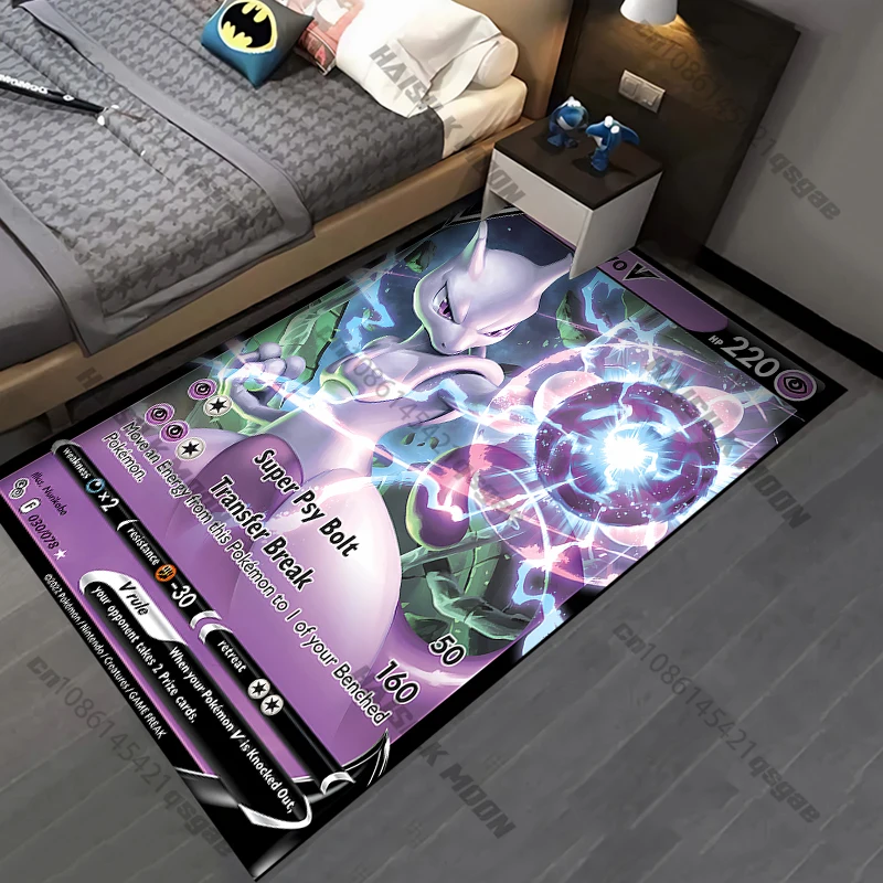 Pokemon Mewtwo Card Cartoon Pattern Living Room Bedroom Carpet Bedside Floor Mat 15 Size Kid's Room Cloakroom Play Mat Area Rug